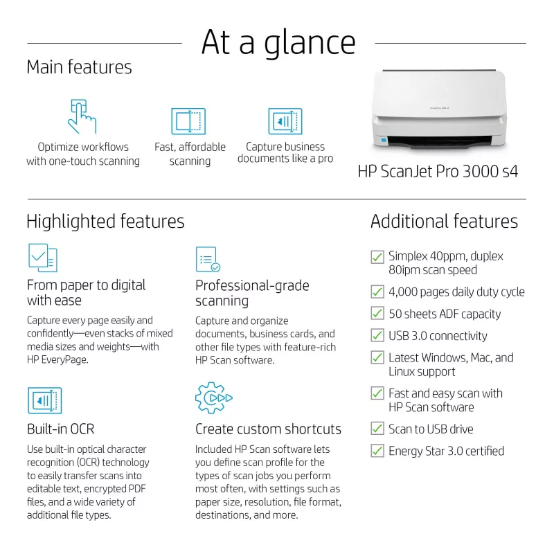 Scanner a fogli mobili HP Scanjet Pro 3000 s4 600 x 600 DPI A4 nero, bianco