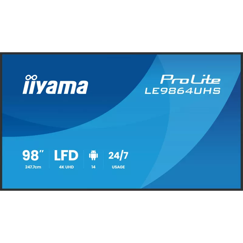 iiyama LE9864UHS-B1AG Signage Display Digital Signage Schermo piatto 2,49 m (98 inch) Wi-Fi 500 cd/m² 4K Ultra HD Nero Processore integrato Android 24/7