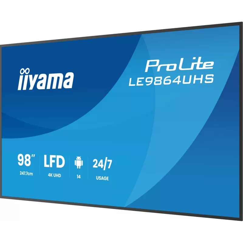 iiyama LE9864UHS-B1AG Signage Display Digital Signage Schermo piatto 2,49 m (98 inch) Wi-Fi 500 cd/m² 4K Ultra HD Nero Processore integrato Android 24/7