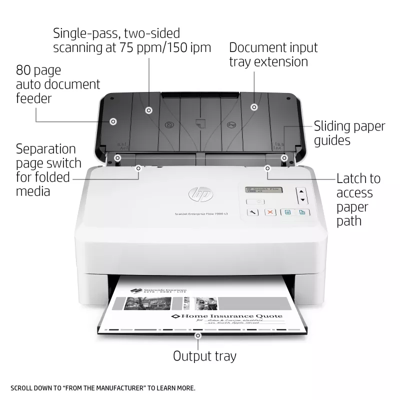 HP Scanjet Enterprise Flow 7000 s3 Scanner a foglio 600 x 600 DPI A4 Bianco