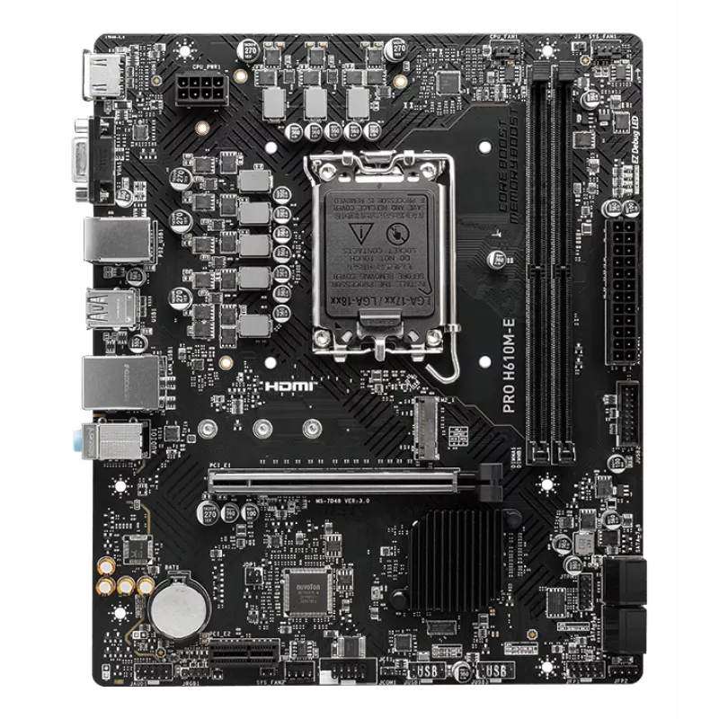 Scheda madre MSI PRO H610M-E — Intel H610, LGA 1700, micro ATX, DDR5, 2x DIMM, max 96 GB, 2.5Gb LAN, HDMI, 4x SATA III