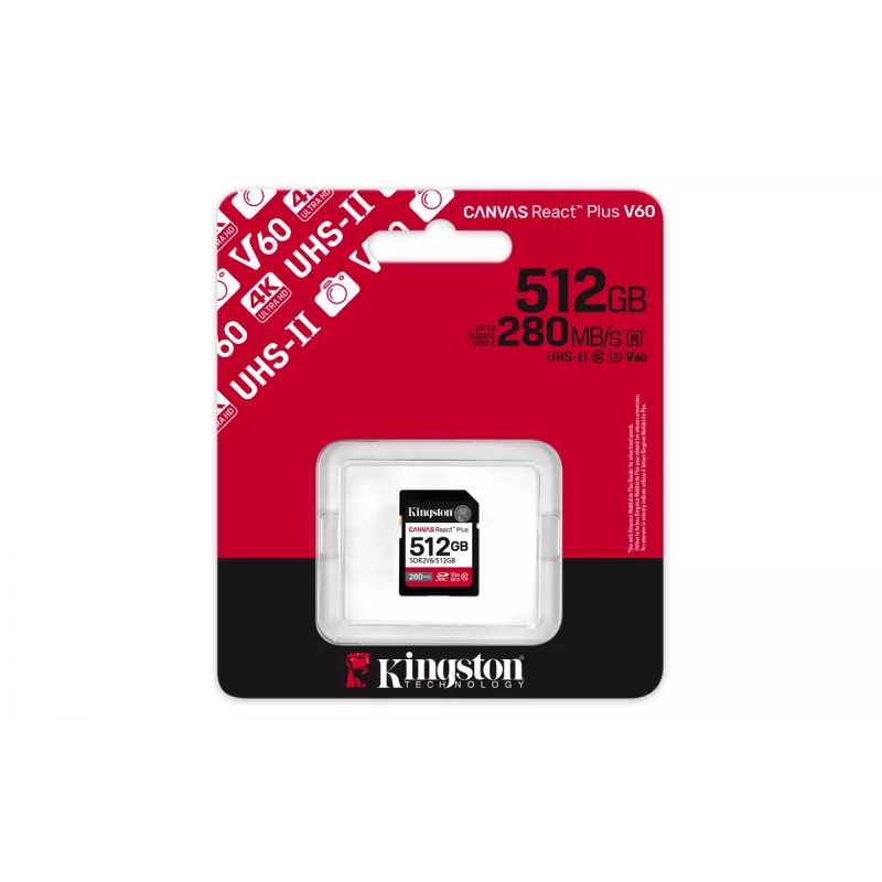 Kingston Technology 512GB Canvas React Plus SDXC UHS-II 280R/150W U3 V60 per Full HD/4K