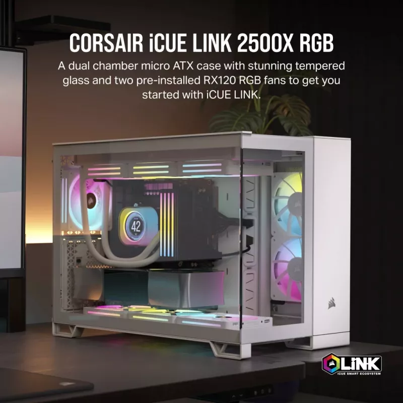 CORSAIR Case PC – iCUE LINK 2500X RGB Micro-ATX Dual-Chamber bianco
