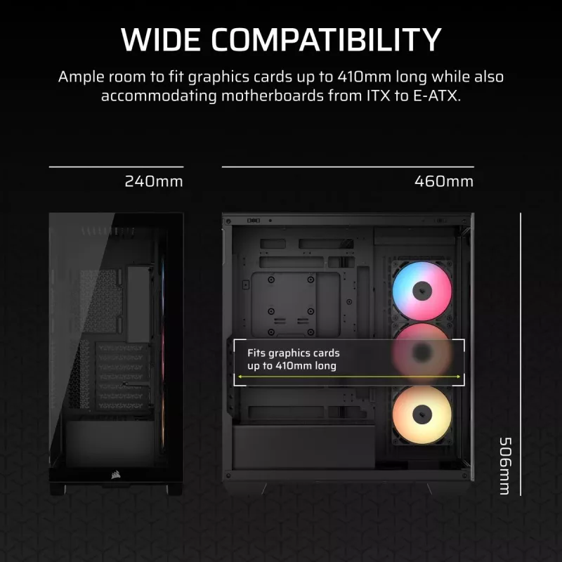 Case PC Midi-Tower CORSAIR 3500X RS-R ARGB — nero, vetro temperato, supporta ATX/EATX/Micro-ITX, 3x120 mm ventole frontali