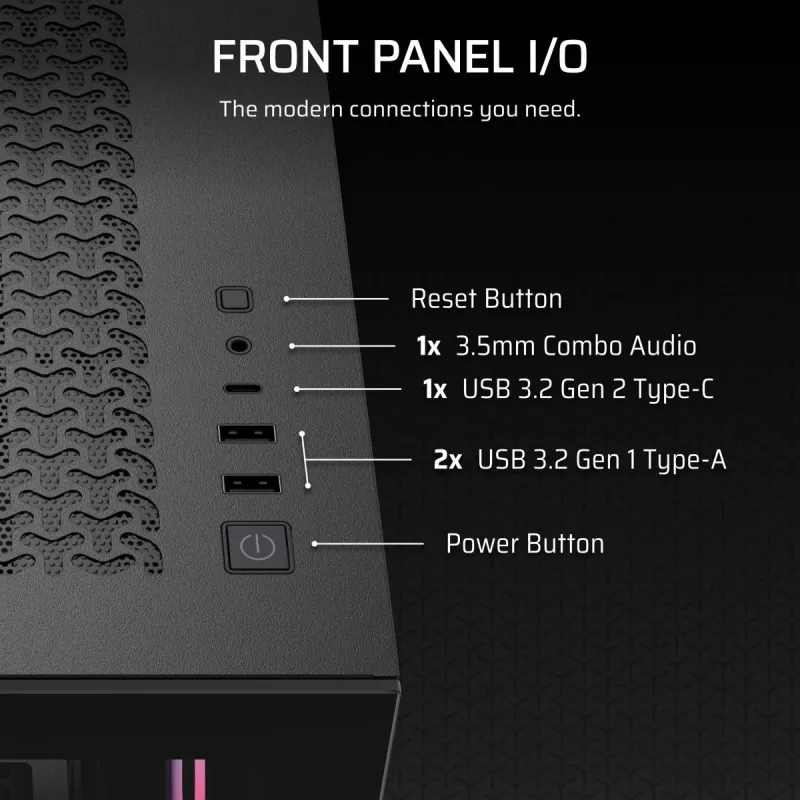 Case PC Midi-Tower CORSAIR 3500X RS-R ARGB — nero, vetro temperato, supporta ATX/EATX/Micro-ITX, 3x120 mm ventole frontali