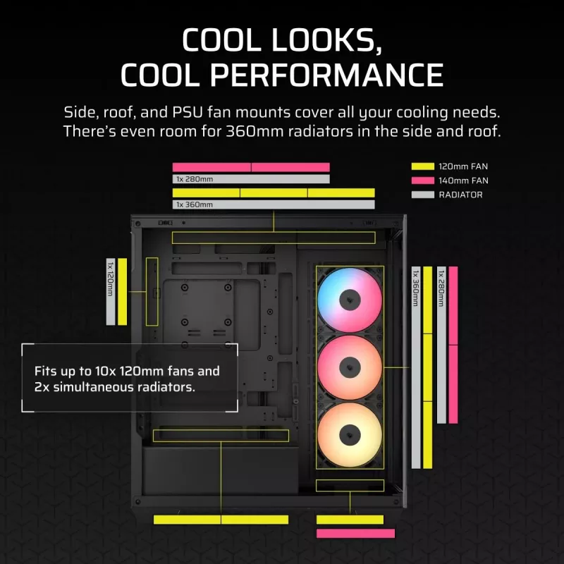 Case PC Midi-Tower CORSAIR 3500X RS-R ARGB — nero, vetro temperato, supporta ATX/EATX/Micro-ITX, 3x120 mm ventole frontali