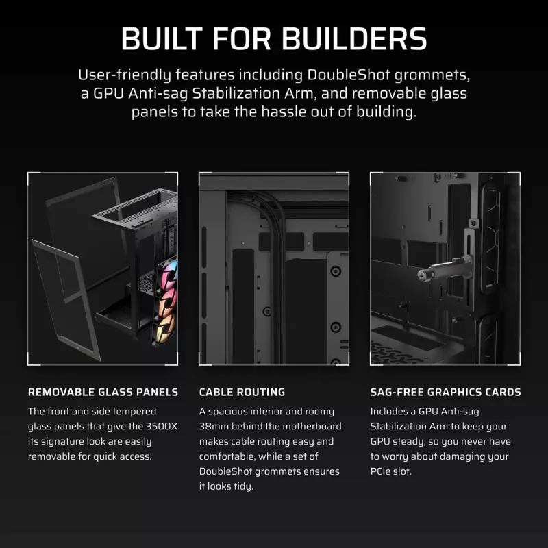 Case PC Midi-Tower CORSAIR 3500X RS-R ARGB — nero, vetro temperato, supporta ATX/EATX/Micro-ITX, 3x120 mm ventole frontali