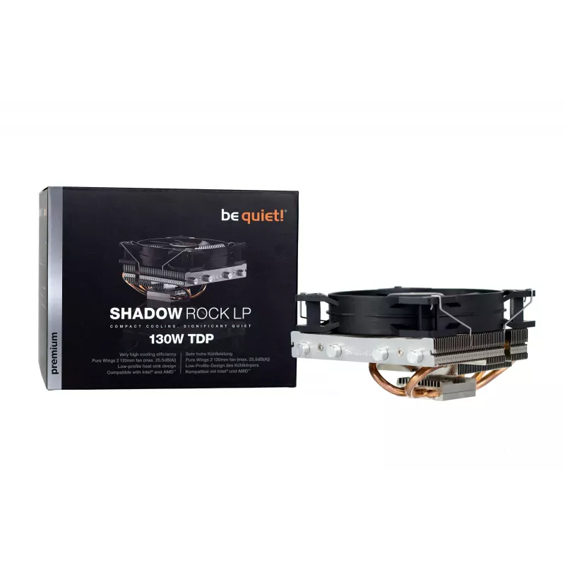 Dissipatore per CPU be quiet! Shadow Rock LP, ventola da 120 mm, Intel LGA1700/1200/1150/1151/1155/2011 Square ILM, AMD AM5/AM4/AM3(+)/AM2(+)/FM1/FM2(+), 130 W TDP, altezza 75,4 mm