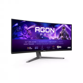 Monitor per computer AOC AGON PRO AG346UCD 86,4 cm (34 pollici) 3440 x 1440 pixel Wide Quad HD QD-OLED nero, grigio