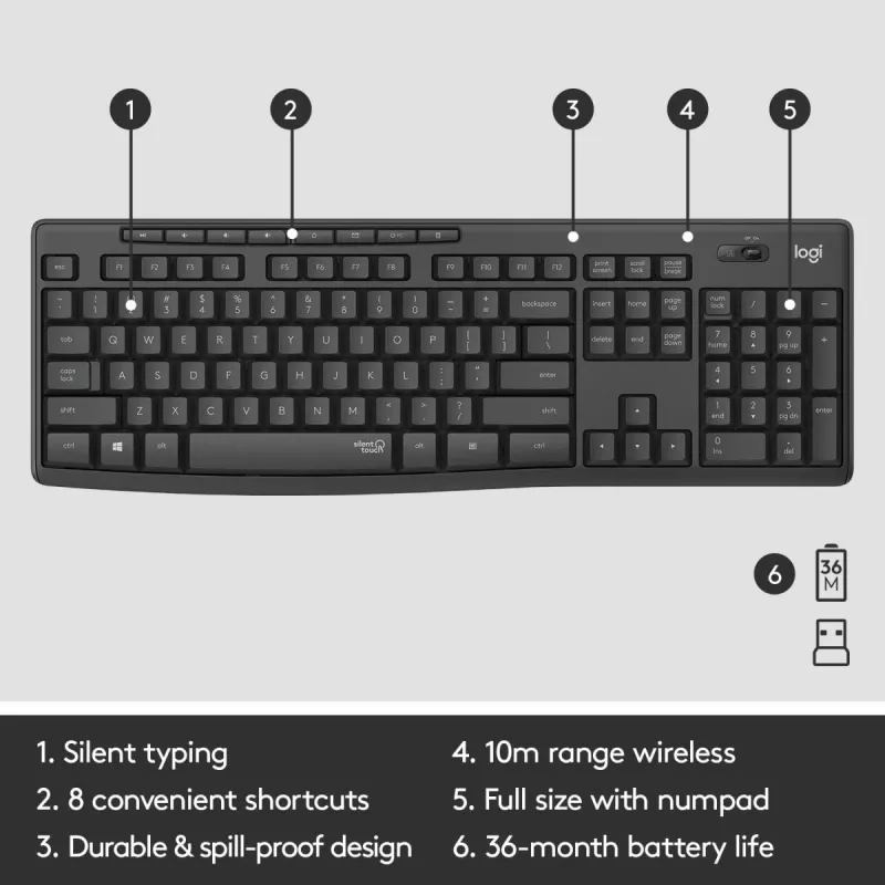 LOGITECH Mk295 Silent Wireless Combo Graphite Azerty belga