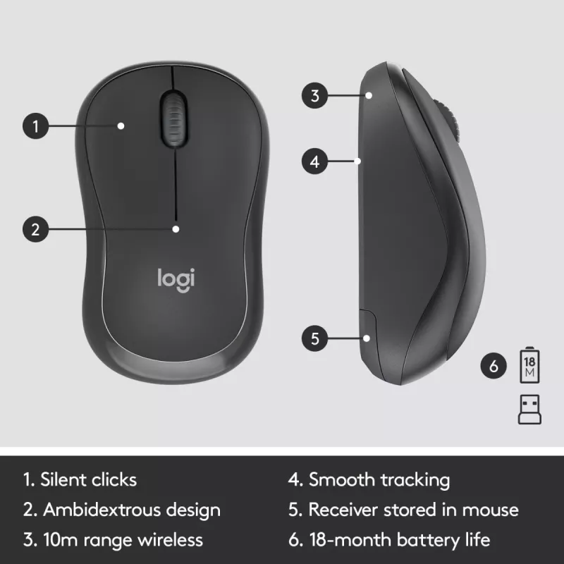 LOGITECH Mk295 Silent Wireless Combo Graphite Azerty belga