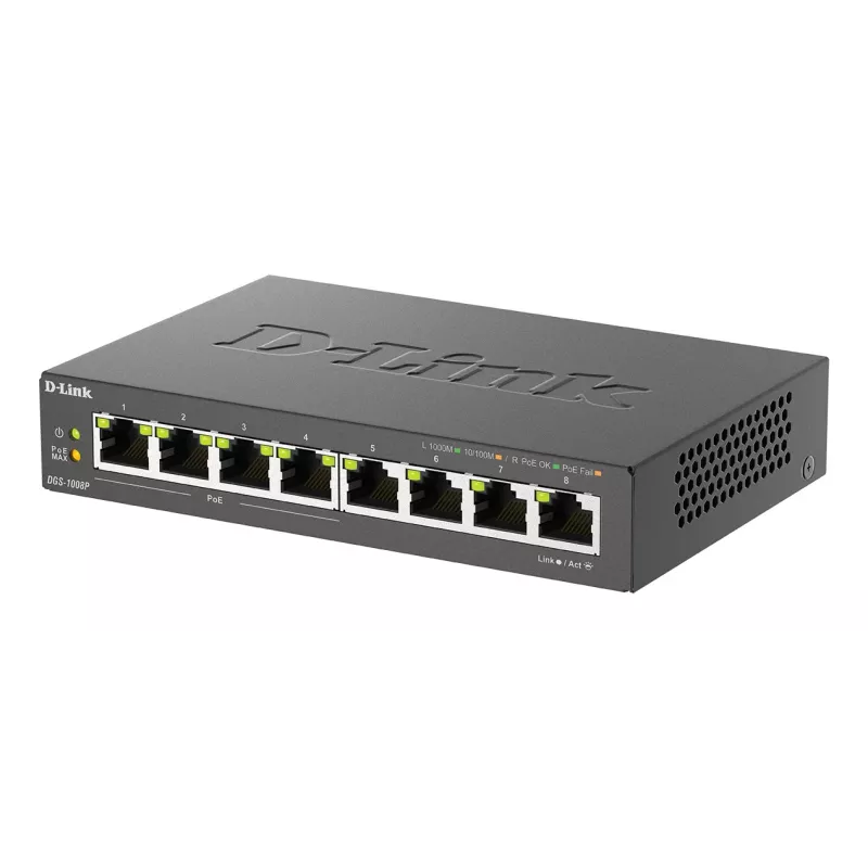 Switch unmanaged D-Link DGS-1008P/E, L2, 8 porte, PoE