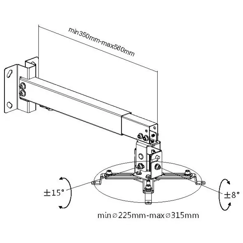 Supporto da soffitto/parete per proiettore Equip, nero, parete, 20 kg, nero, acciaio, -8 - 8°, -15 - 15°