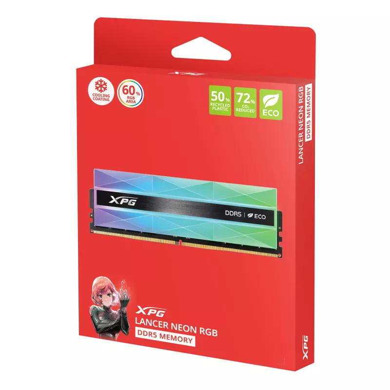 DIMM 32 GB DDR5-6000 (2x 16 GB) Kit duale, Memoria argento, AX5U6000C3016G-DCLANRSG, Lancer Neon RGB, INTEL XMP, AMD EXPO