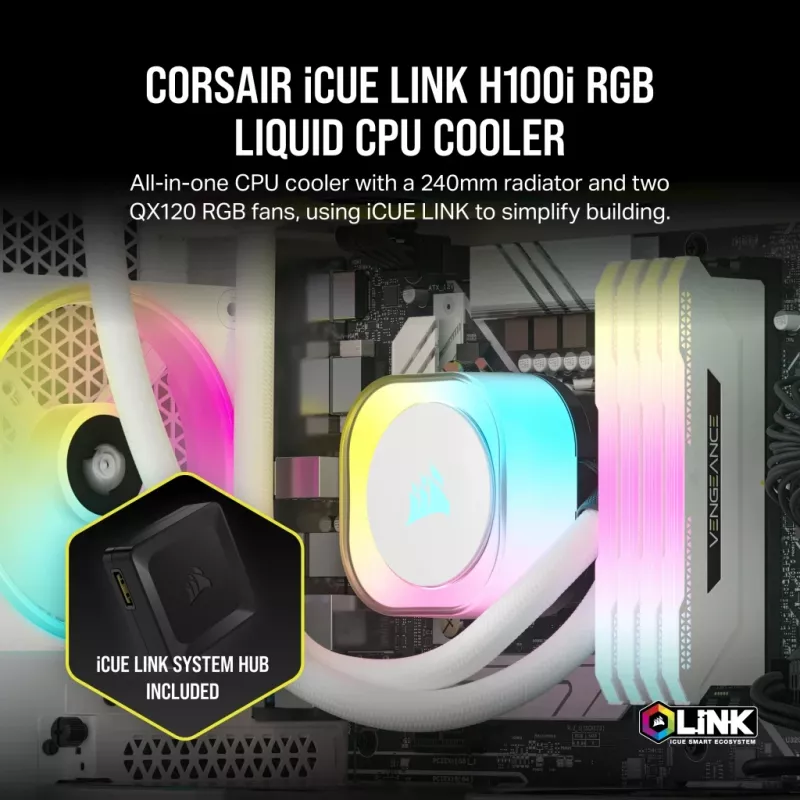 Dissipatore CPU CORSAIR – iCUE Link H100i RGB raffreddamento liquido AiO – bianco