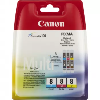 Cartucce d'inchiostro a colori Canon CLI-8 C/M/Y multipack, ciano, magenta, giallo, inchiostro pigmentato, 3 pz.