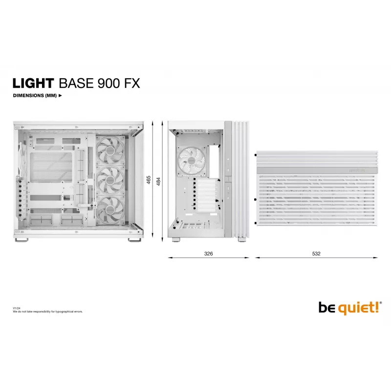 Case PC be quiet! Light Base 900 FX, Full Tower, E-ATX / XL-ATX, vetro temperato, 4 ventole da 140 mm, dissipatore CPU da 190 mm, bianco
