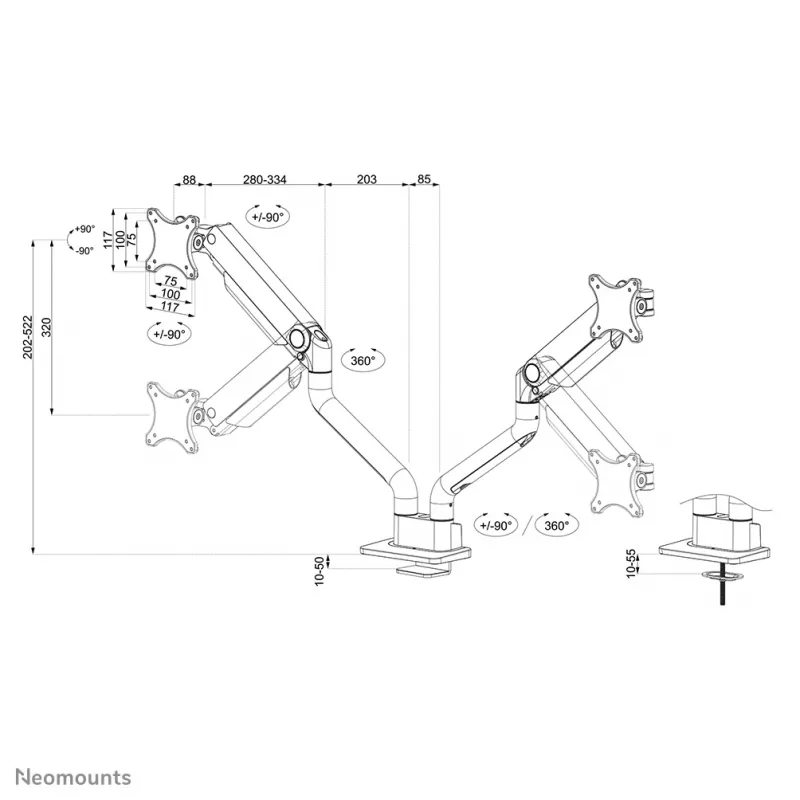 Braccio per monitor Neomounts DS70S-950BL2 17-35 pollici - a gas - Topfix - stop a 180°
