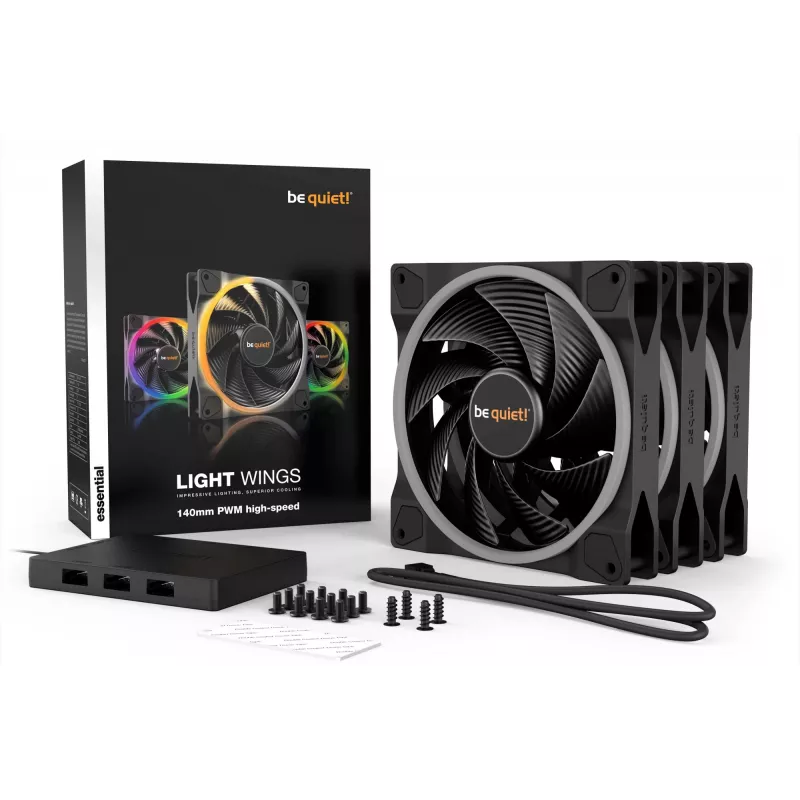 be quiet Light Wings ventola 140mm ARGB PWM High-Speed nero confezione da 3