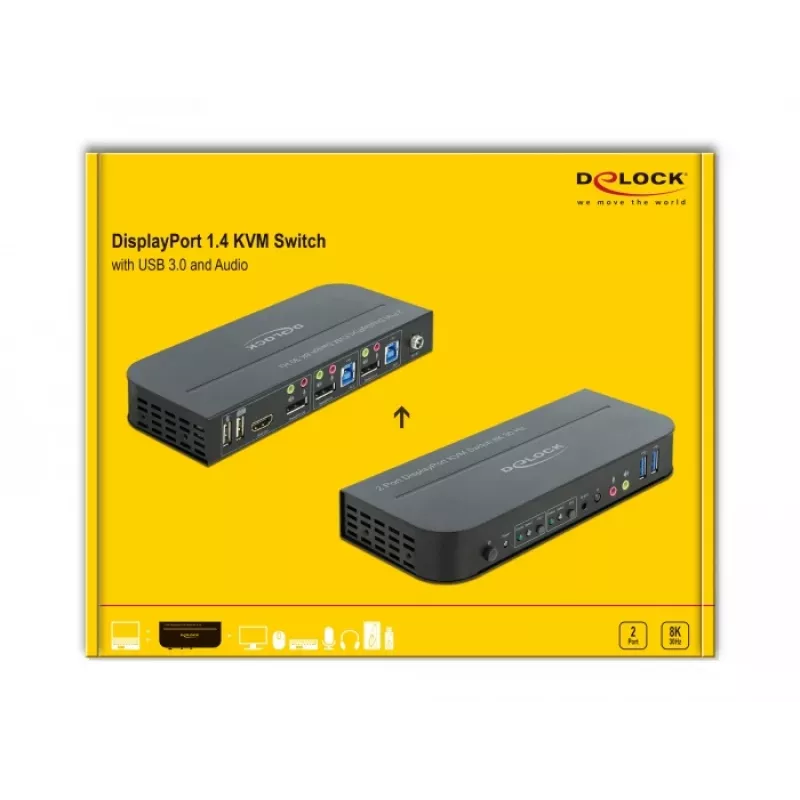 Switch KVM DELOCK DisplayPort 1.4 8K 30Hz USB 3.0 + audio
