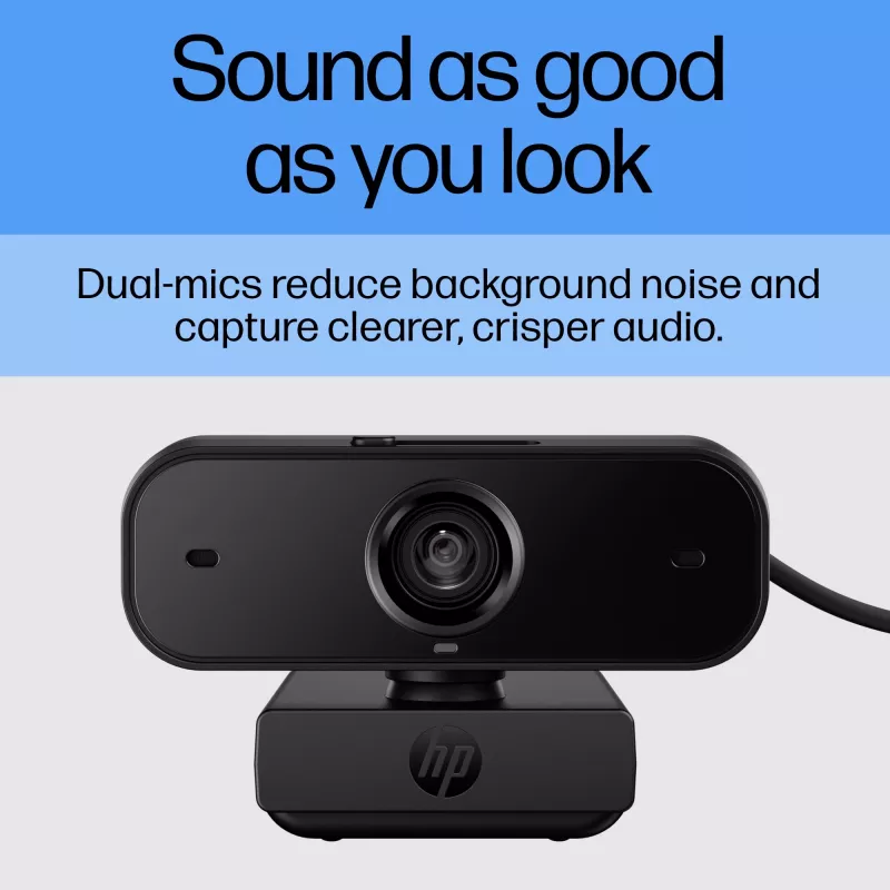 HP 435 FHD webcam (77B10AA), 2 MP, 1920 x 1080, 30 fps, USB-A 2.0, messa a fuoco automatica, copriobiettivo per la privacy, doppio microfono, nero