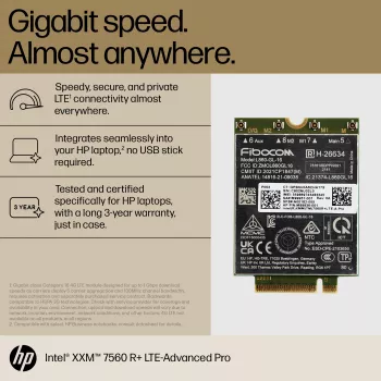 HP XMM 7560 R+ LTE-Advanced Pro WWAN, Cina, business, -20 - 65 °C, -40 - 85 °C, Windows 10, Windows 11, 42 mm