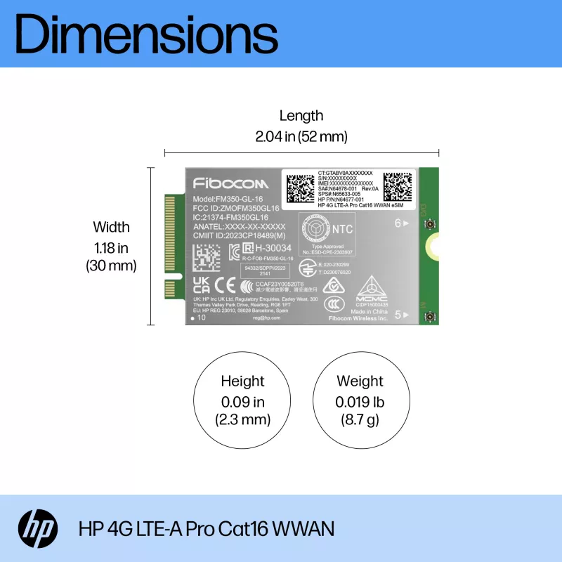 HP 4G LTE-A Pro Cat16 WWAN schede/adattatori di interfaccia