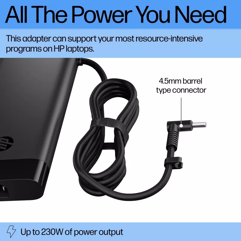 Alimentatore CA HP Smart da 230 W (AQ9X8AA) per laptop, per interni, ingresso 115 V, 4,5 mm, spina EU, nero