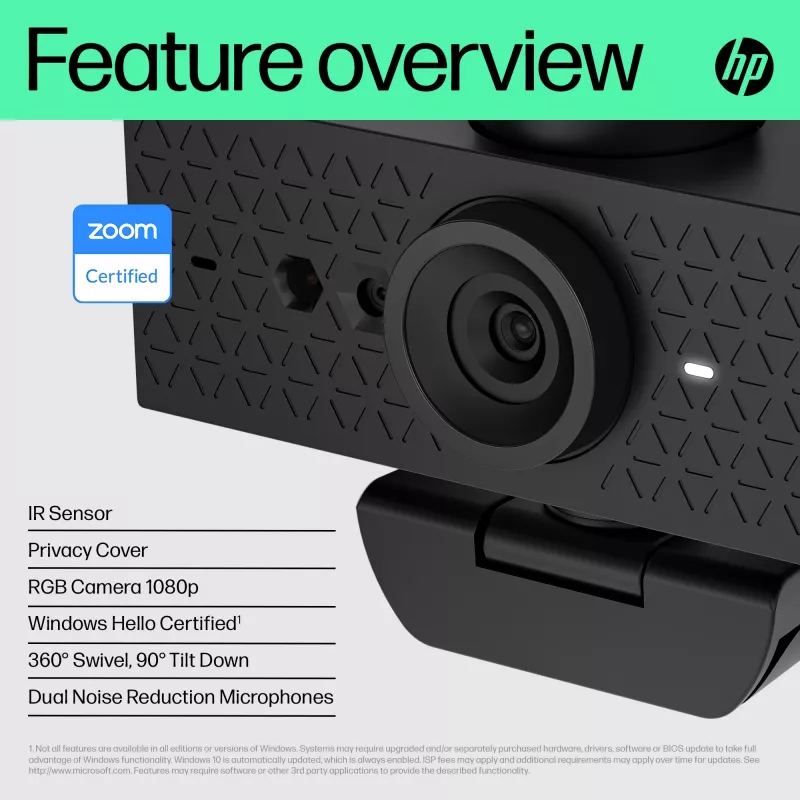 Webcam HP 620 FHD, 4 MP, 1920 x 1080 pixel, Full HD, 60 fps, 720p, 1080p, 5x