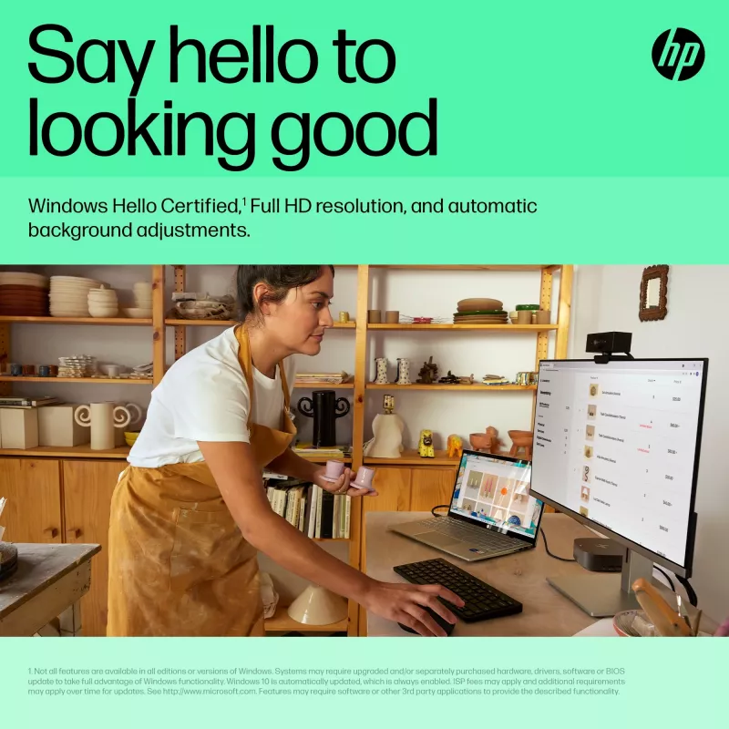 Webcam HP 620 FHD, 4 MP, 1920 x 1080 pixel, Full HD, 60 fps, 720p, 1080p, 5x