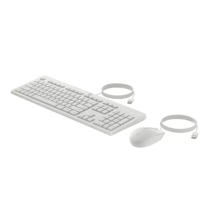 Set mouse e tastiera cablato HP 225, formato completo (100%), cablato, USB, bianco, mouse incluso