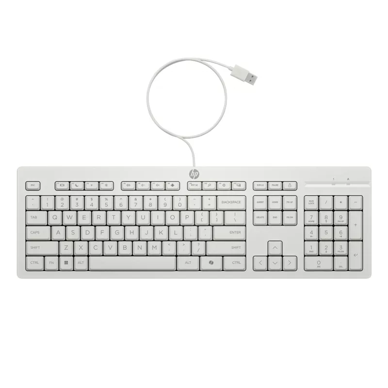 Set mouse e tastiera cablato HP 225, formato completo (100%), cablato, USB, bianco, mouse incluso