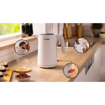 Bosch TWK2M161 bollitore, 1,7 l, 2400 W, bianco, corpo in plastica, base girevole 360°