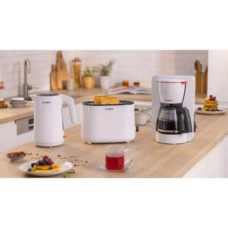 Bosch TWK2M161 bollitore, 1,7 l, 2400 W, bianco, corpo in plastica, base girevole 360°