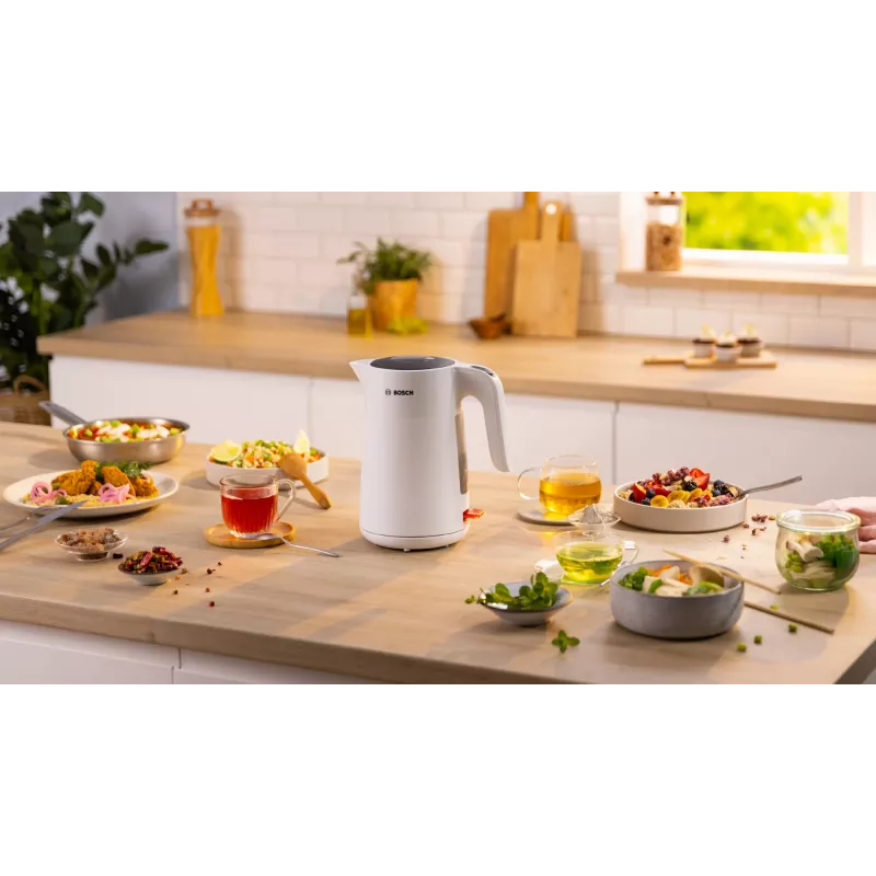 Bosch TWK2M161 bollitore, 1,7 l, 2400 W, bianco, corpo in plastica, base girevole 360°