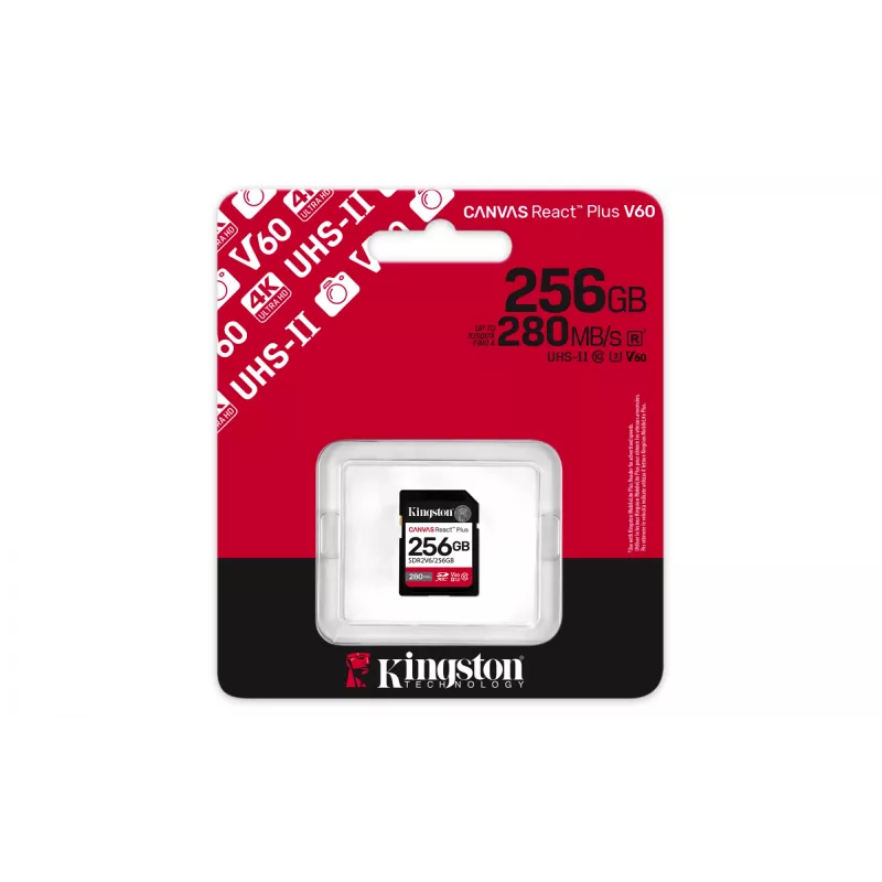 Kingston Technology 256GB Canvas React Plus SDXC UHS-II 280R/150W U3 V60 per Full HD/4K