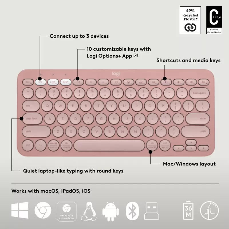 Logitech Pebble 2 Combo tastiera mouse wireless rosa QWERTY