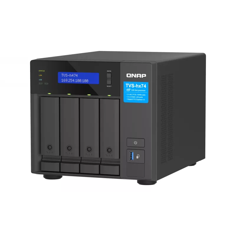 QNAP TVS-H474 NAS Tower Intel® Pentium® G7400 8 GB DDR4 0 TB QuTS hero Black