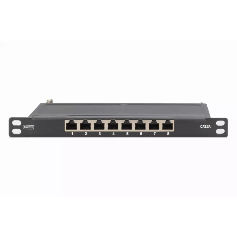 Patch panel DIGITUS CAT6A schermato, 8 porte 1/2U, installazione rack 10