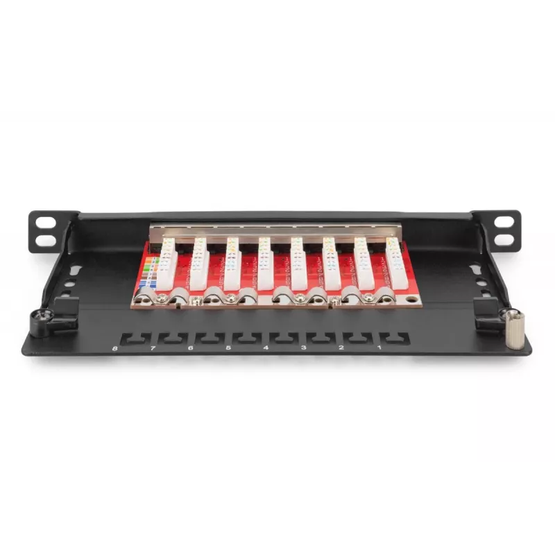 Patch panel DIGITUS CAT6A schermato, 8 porte 1/2U, installazione rack 10