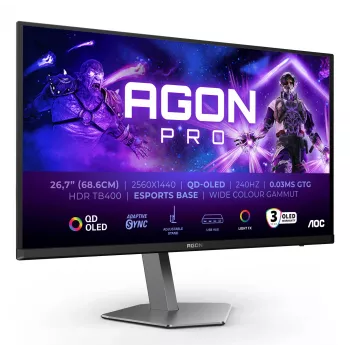 AOC AGON PRO AG276QZD2 Monitor per computer 67,3 cm (26,5 pollici) 2560 x 1440 pixel Quad HD QD-OLED nero, grigio