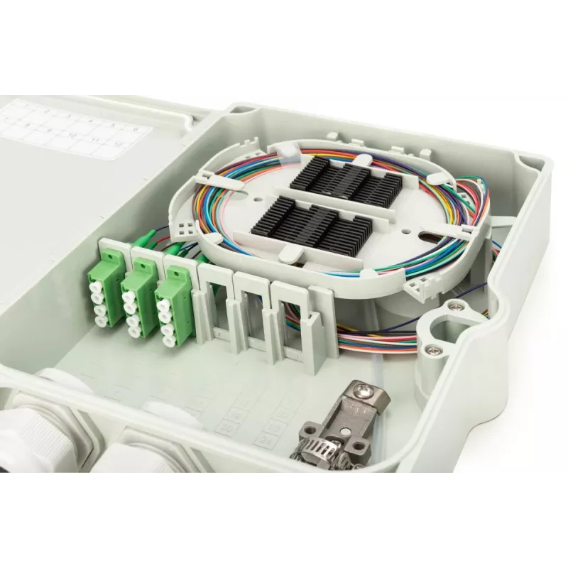 DIGITUS Box di distribuzione FTTH - Singlemode LC-APC adattatori e pigtail preassemblati