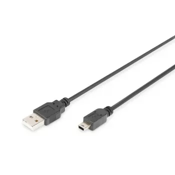 DIGITUS Cavo di connessione USB 2.0, Type-A - Mini B (5 poli) M/M, 1m, conforme USB 2.0, nero