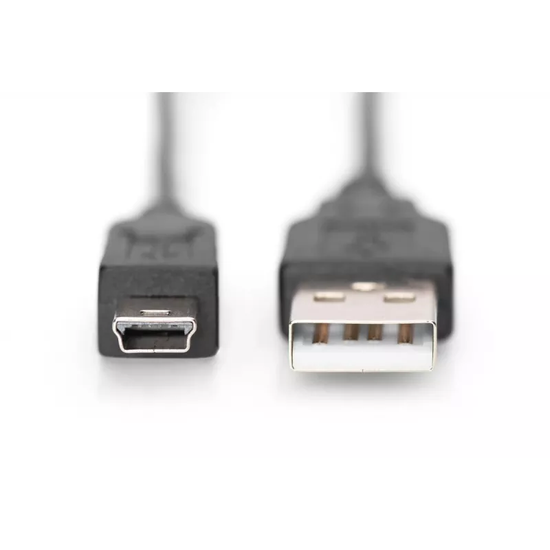 DIGITUS Cavo di connessione USB 2.0, Type-A - Mini B (5 poli) M/M, 1m, conforme USB 2.0, nero