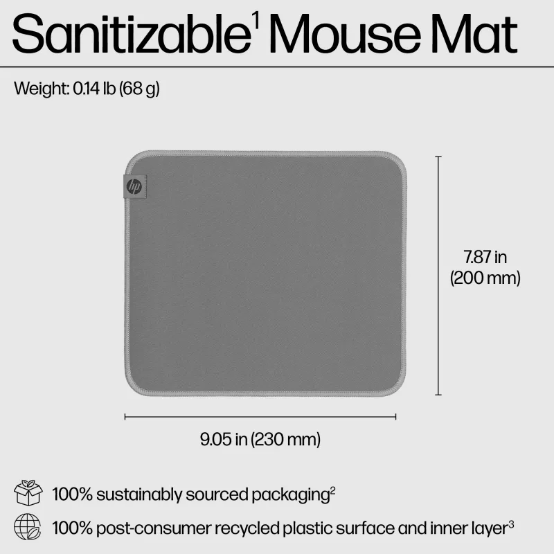 HP 105 Tappetino mouse disinfettabile, grigio, monocromatico, poliestere, gomma