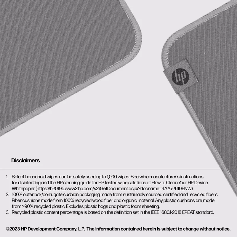 HP 105 Tappetino mouse disinfettabile, grigio, monocromatico, poliestere, gomma
