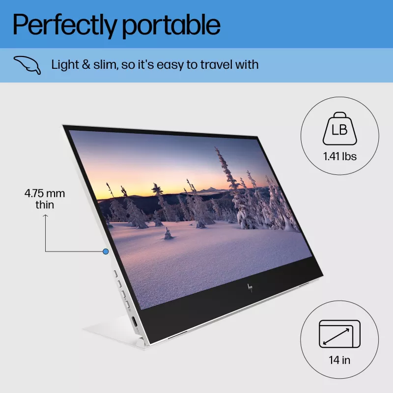 HP E-Series E14 G4 Monitor portatile, 35,6 cm (14 inch), 1920 x 1080 pixel, Full HD, LCD, 5 ms, argento
