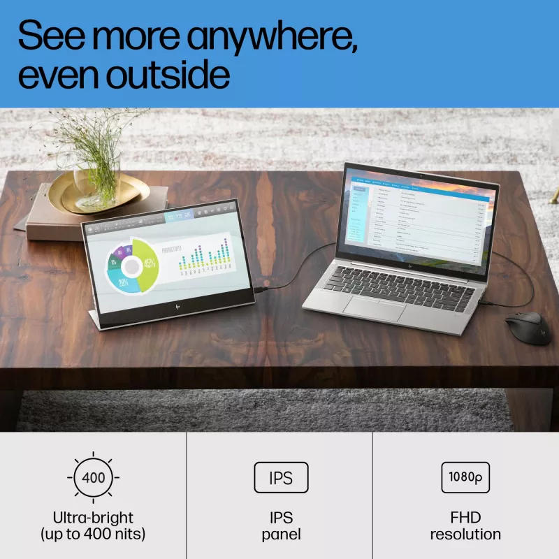 HP E-Series E14 G4 Monitor portatile, 35,6 cm (14 inch), 1920 x 1080 pixel, Full HD, LCD, 5 ms, argento