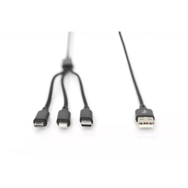 DIGITUS Cavo di ricarica 3-in-1 USB-A – Lightning + Micro-B + Type-C 1 m