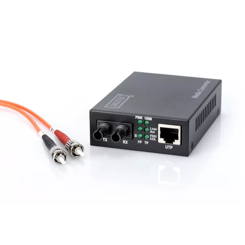 DIGITUS Convertitore multimediale, Multimode 10/100Base-TX su 100Base-FX, incl. alimentatore, connettore maschio ST, fino a 2 km